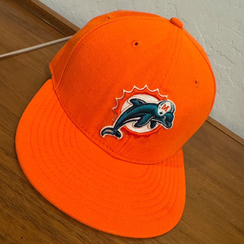 New Era Miami Dolphins Hat Mens 7 Orange Excellent 59FIFTY NFL Fitted Cap